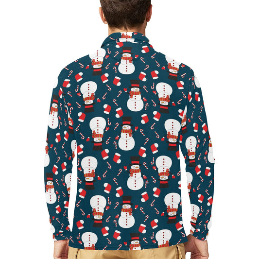 Snowman Print Design LKS301 Long Sleeve Polo Shirt For Men's