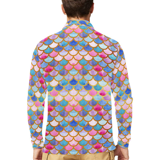 Scales Print Design LKS401 Long Sleeve Polo Shirt For Men's
