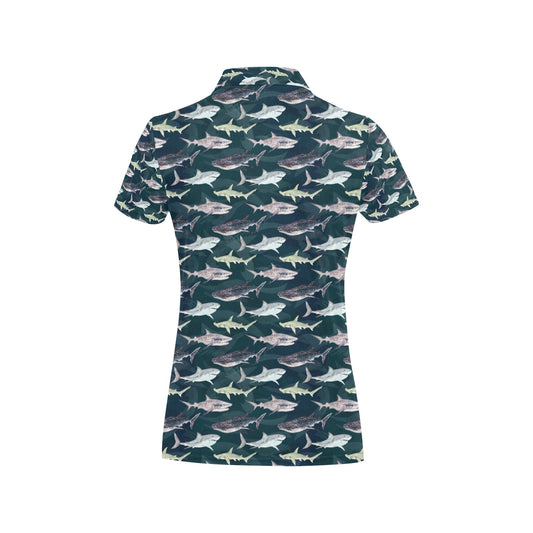 Shark Pattern Print Women's Polo Shirt