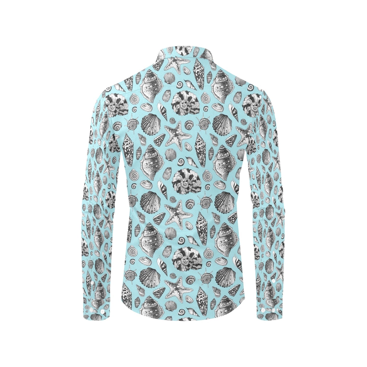 Seashell Beach Print Design LKS302 Men's Long Sleeve Dress Shirt