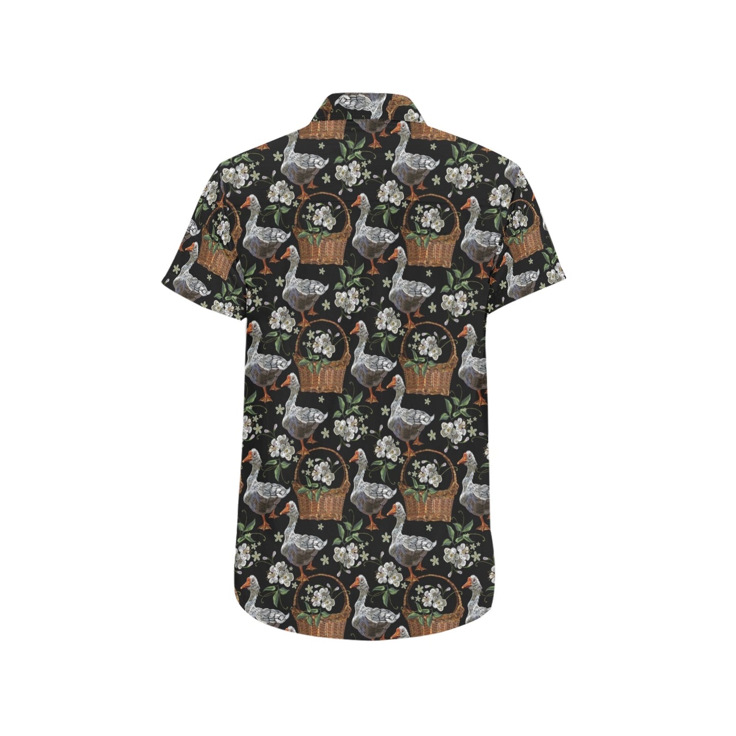 Goose Print Design LKS406 Men Short Sleeve Button Up Shirt