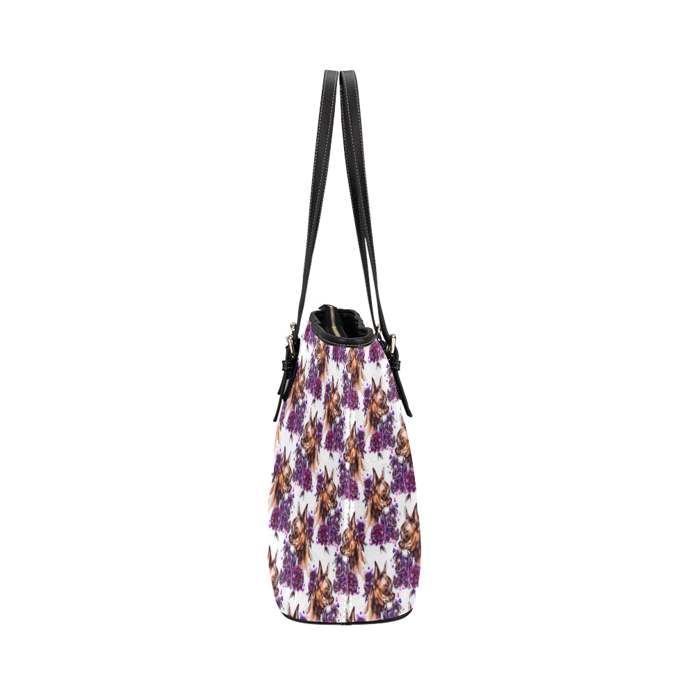 Chihuahua Purple Floral Leather Tote Bag