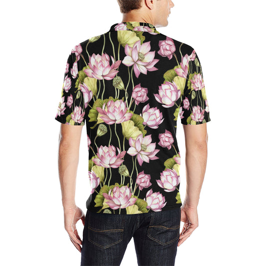 Water Lily Pattern Print Design WL06 Men Polo Shirt