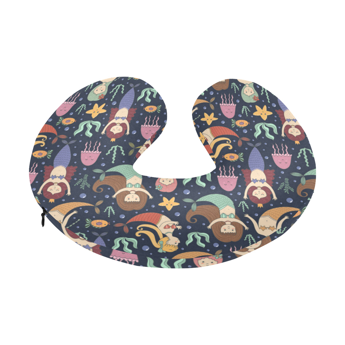 Mermaid Cartoon Pattern Print Design 03 U-Shaped Travel Neck Pillow