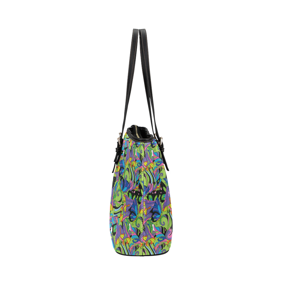 Psychedelic Trippy Mushroom Themed Leather Tote Bag