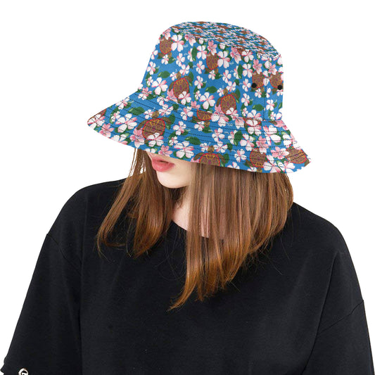 Sea Turtle Pink Hibiscus Hawaiian Print Unisex Bucket Hat
