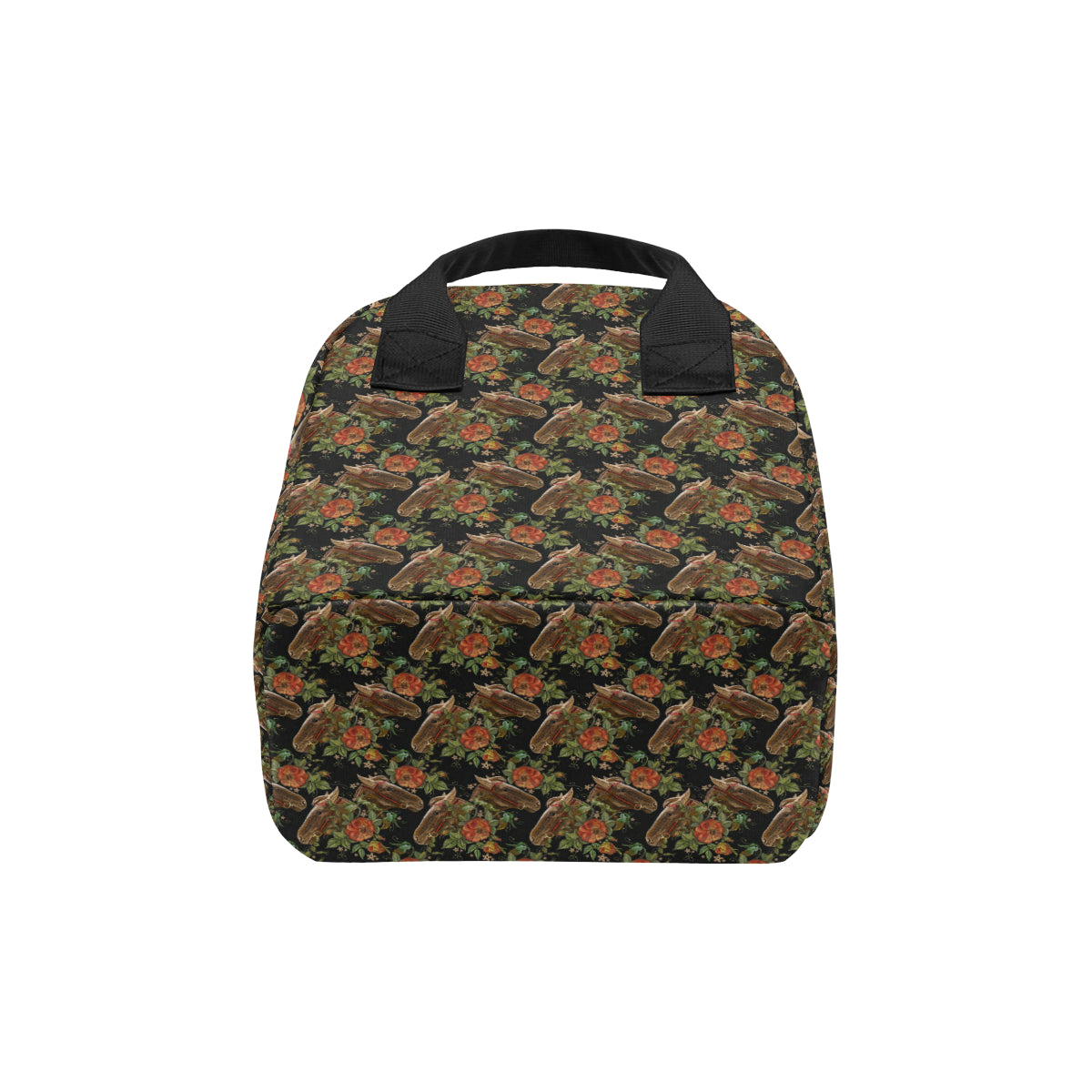 Horse Embroidery with Flower Design Insulated Lunch Bag