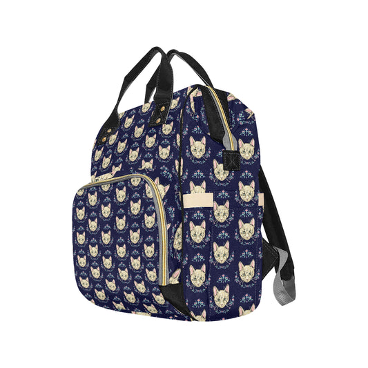 Cat Head with flower Print Pattern Diaper Bag Backpack