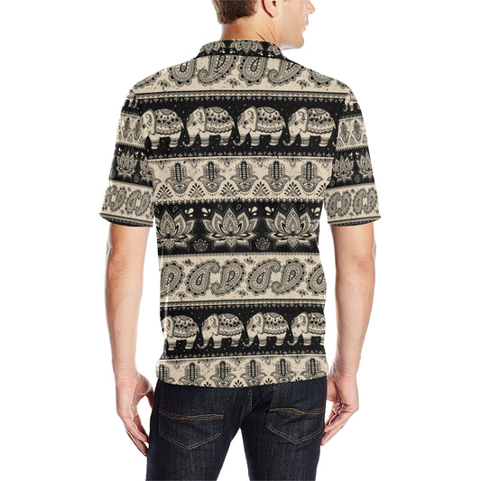 Elephant Hansa Lotus Pattern Men Polo Shirt
