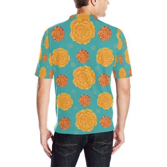 Marigold Pattern Print Design 02 Men Polo Shirt