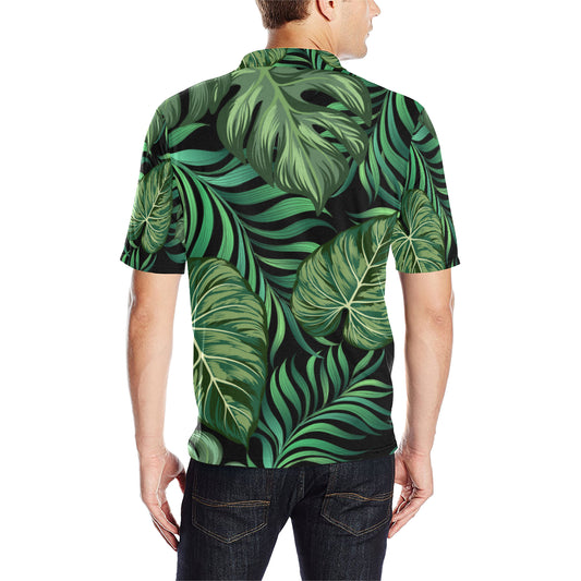 Green Fresh Tropical Palm Leaves Men Polo Shirt