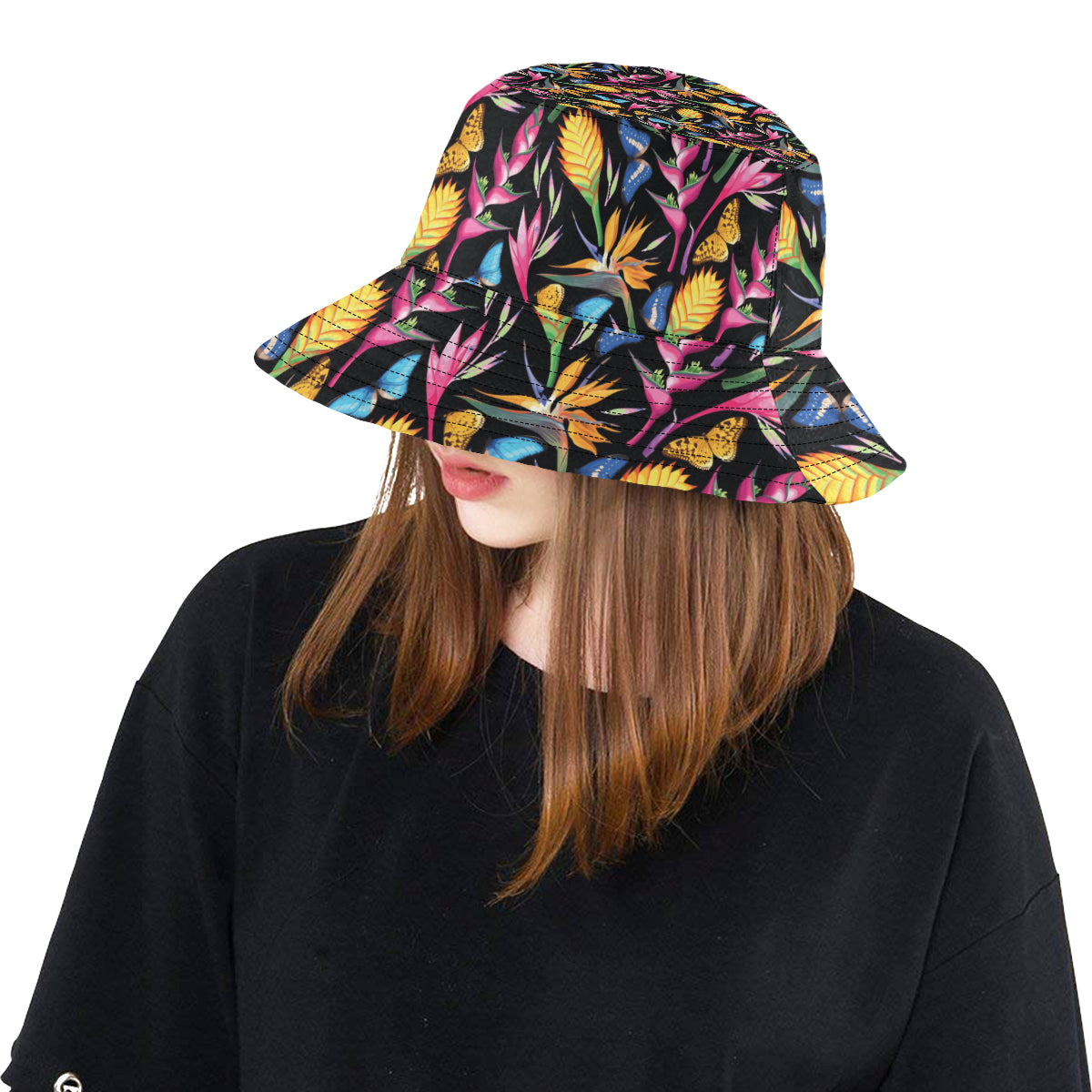 Tropical Flower Pattern Print Design TF016 Unisex Bucket Hat