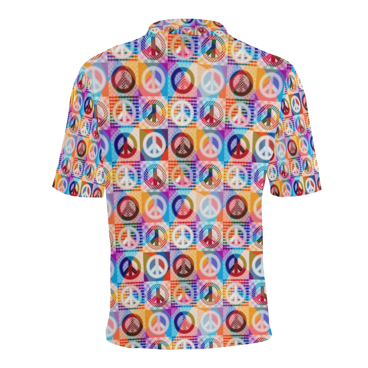 Peace Sign Patchwork Design Print Men Polo Shirt