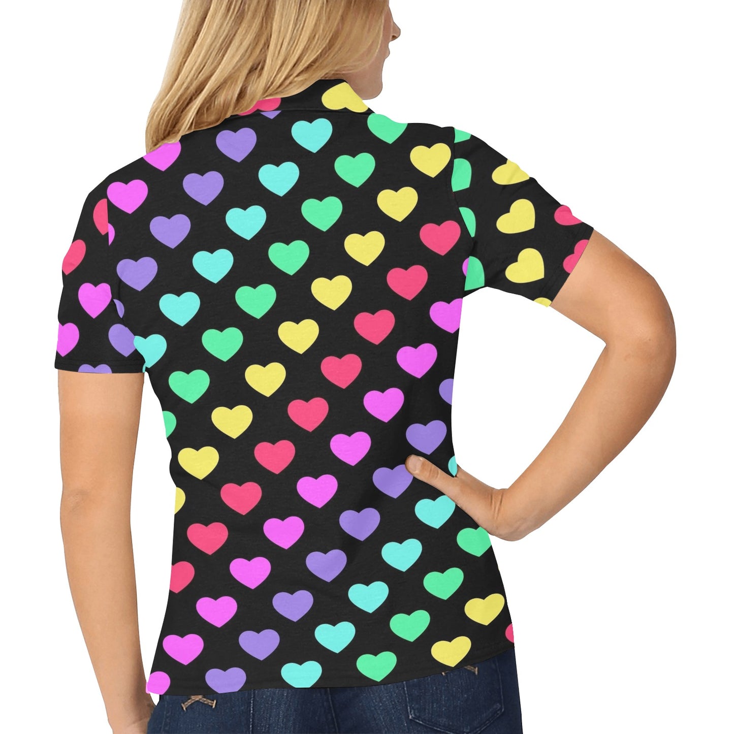 Heart Rainbow Pattern Print Design HE02 Women's Polo Shirt