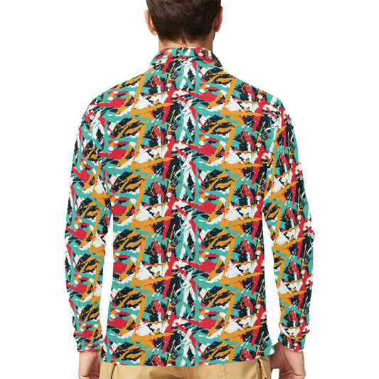 Splatter Print Design LKS304 Long Sleeve Polo Shirt For Men's
