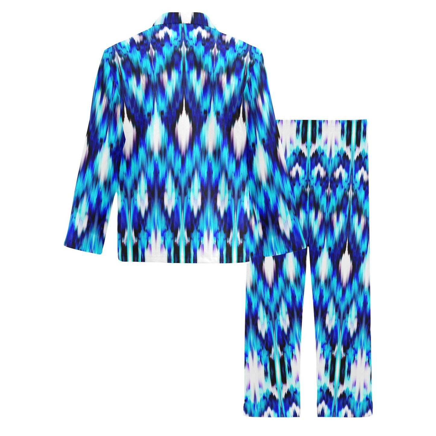 Ikat Blue Pattern Print Design 01 Men's Long Pajama Set