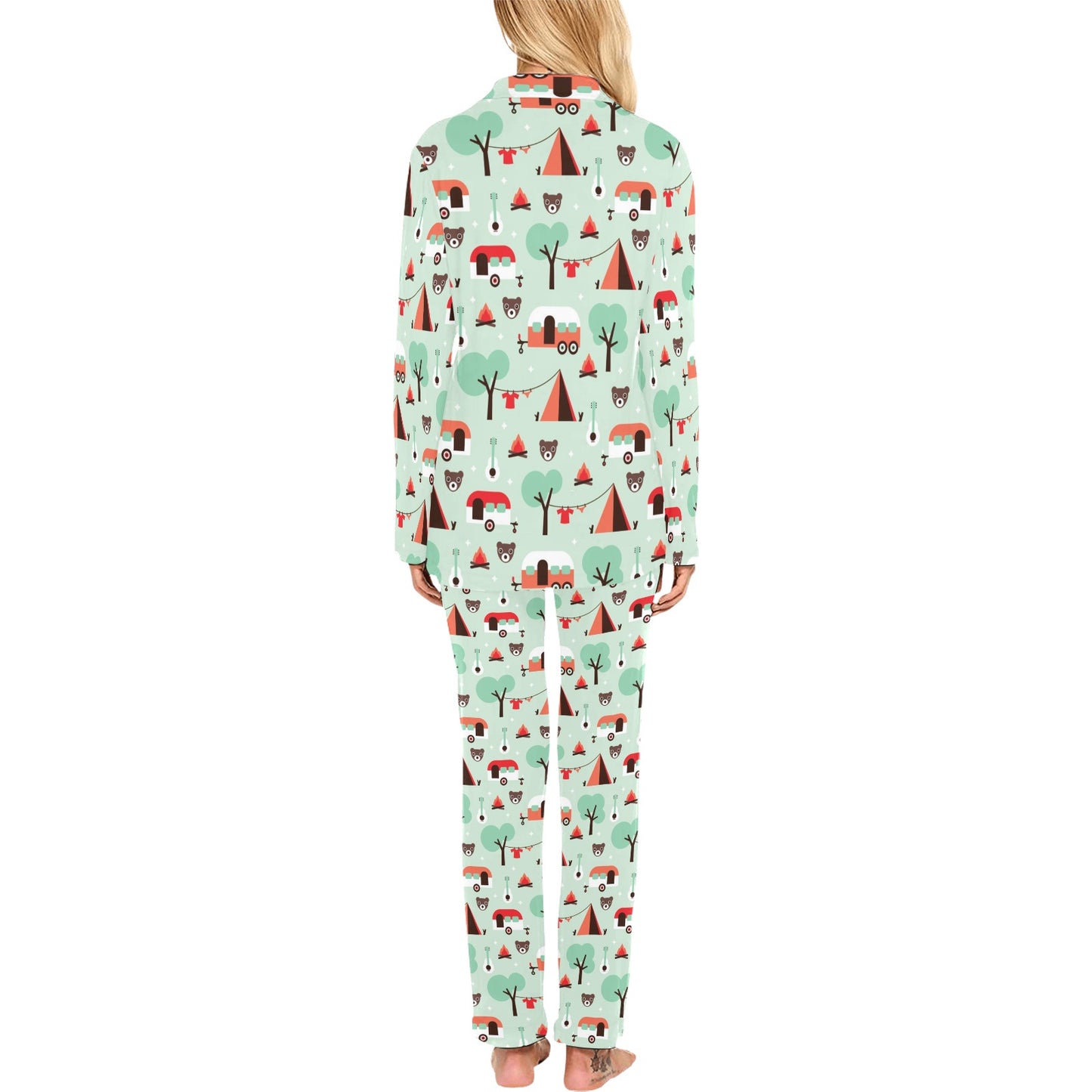 Camper Tent Pattern Print Design 01 Women's Long Pajama Set