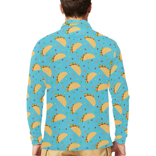 Taco Print Design LKS303 Long Sleeve Polo Shirt For Men's