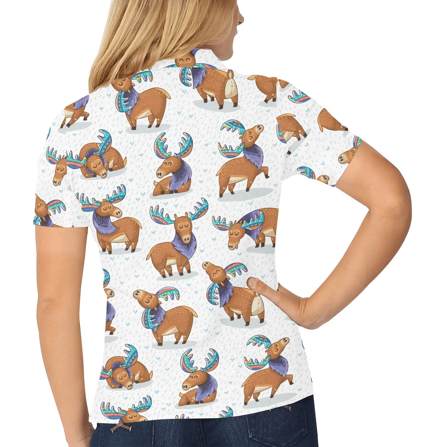 Moose Cute Pattern Print Design 01 Women's Polo Shirt