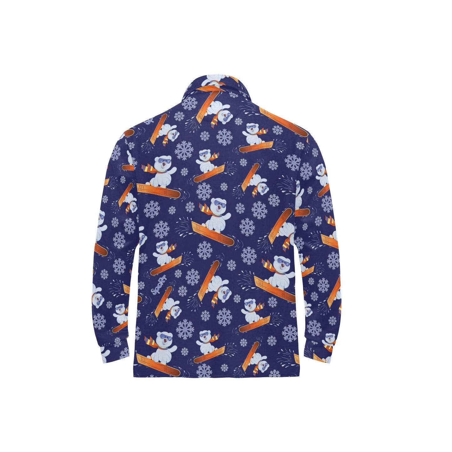 Snowboard Bear Print Design LKS305 Long Sleeve Polo Shirt For Men's