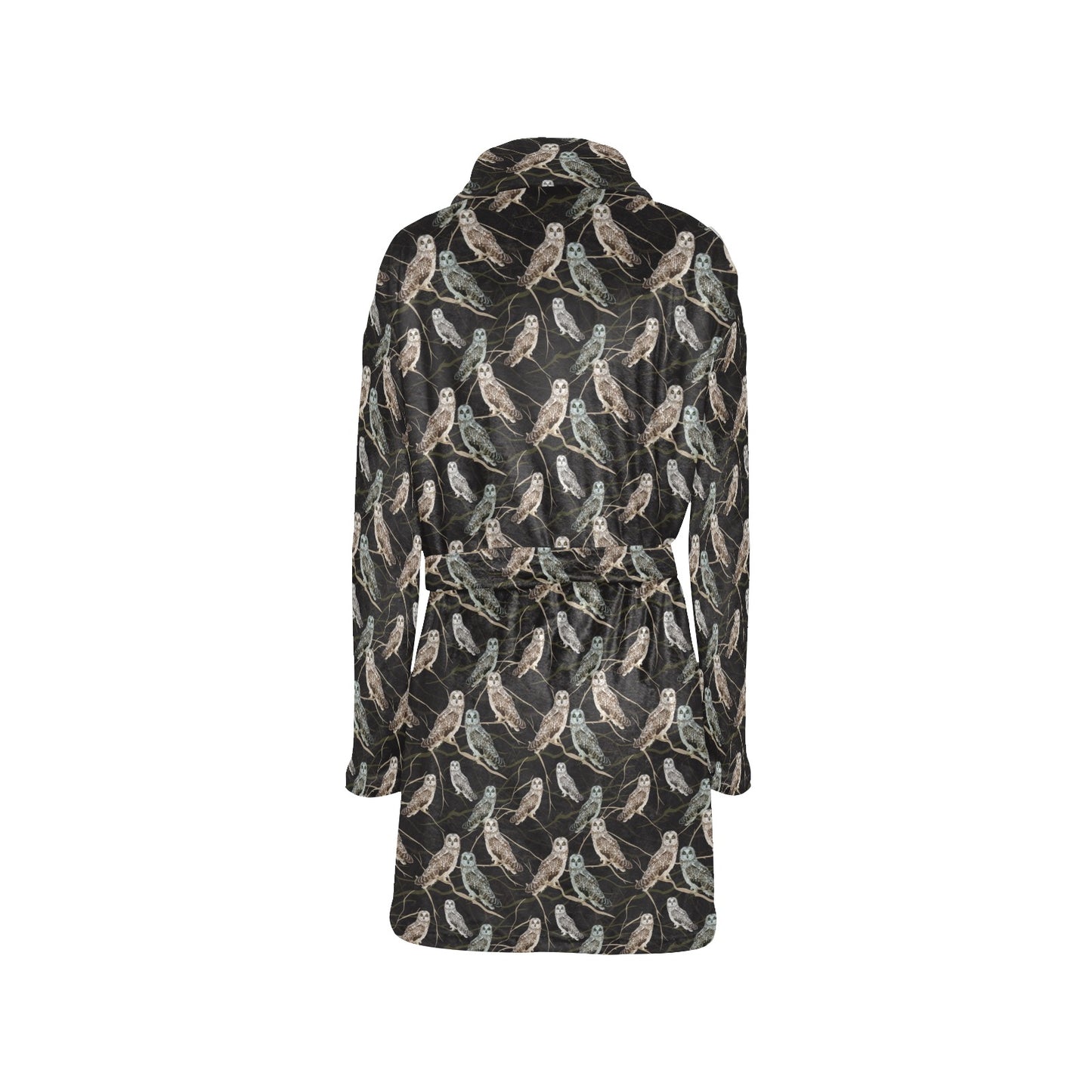 Owl Branch Themed Design Print Women's Fleece Robe