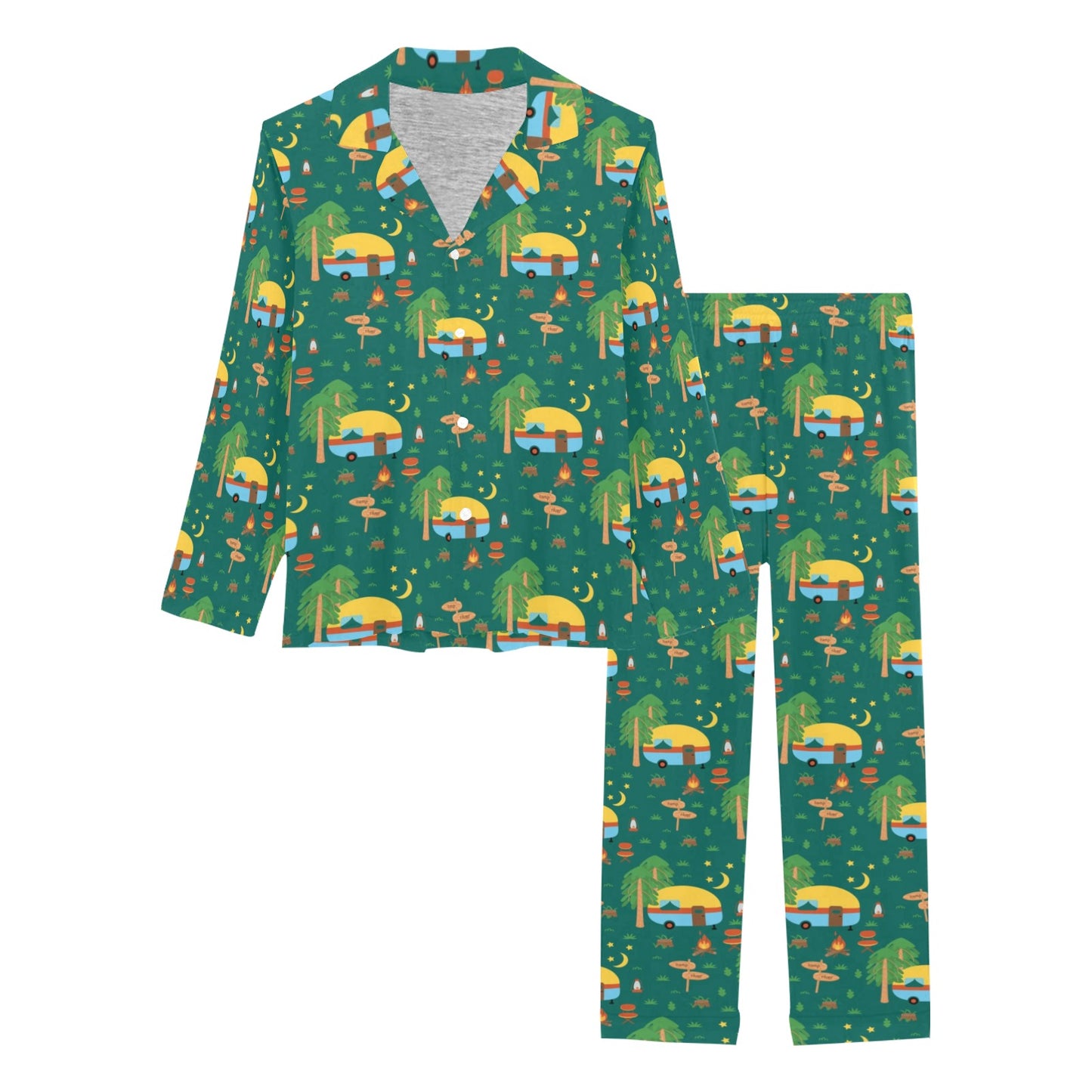 Camping Camper Pattern Print Design 06 Women's Long Pajama Set