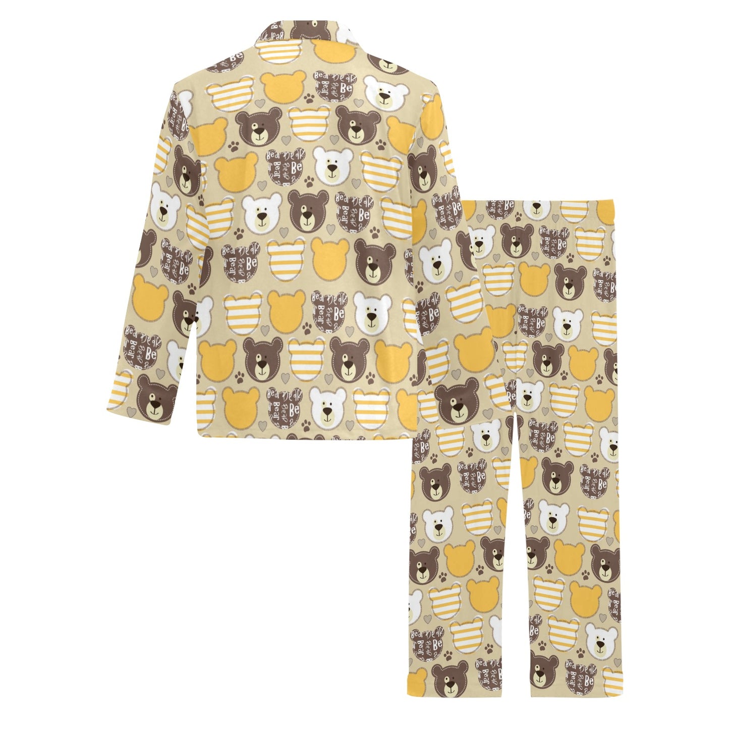 Bear PatchworkPattern Print Design 01 Men's Long Pajama Set