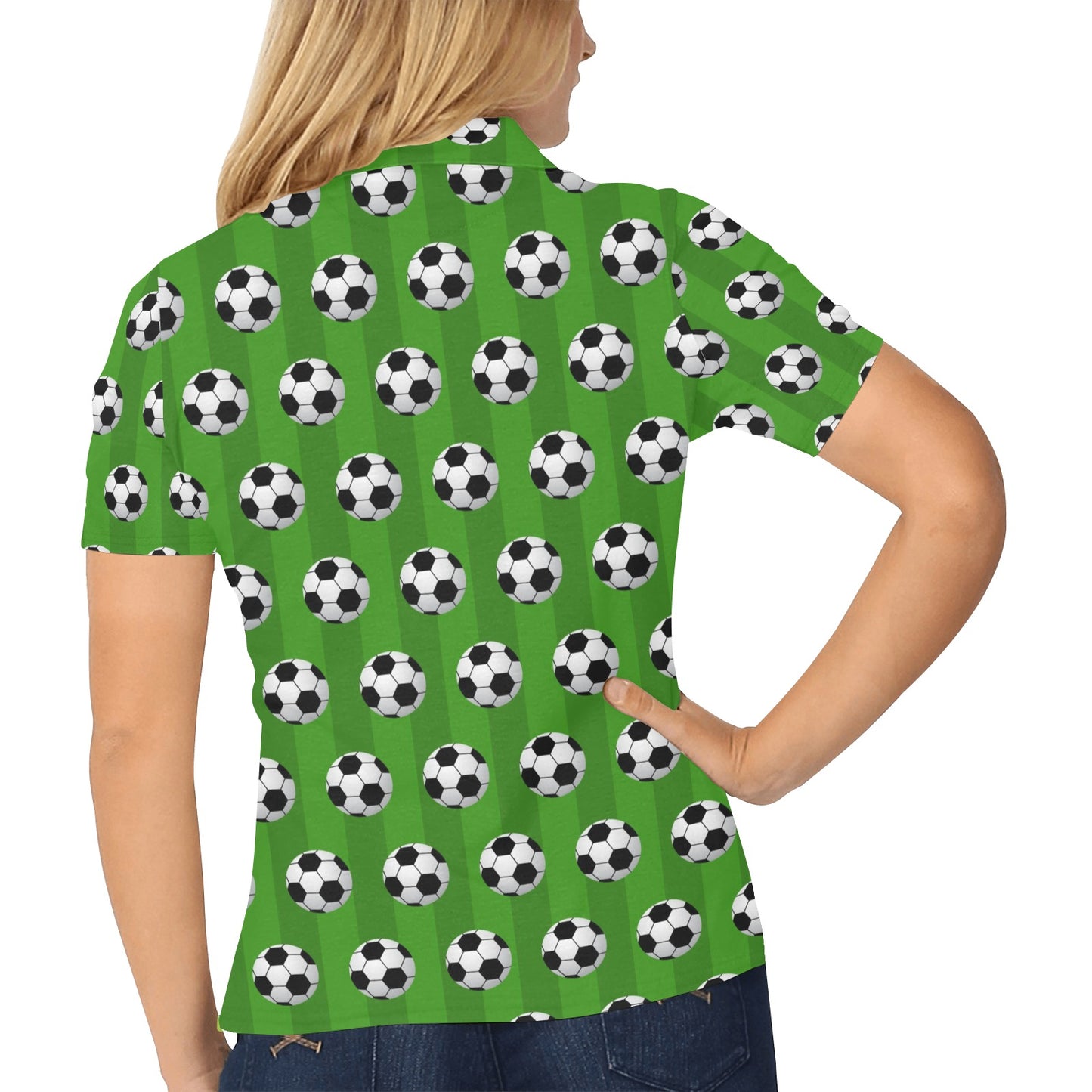 Soccer Ball Green Backgrpund Print Women's Polo Shirt