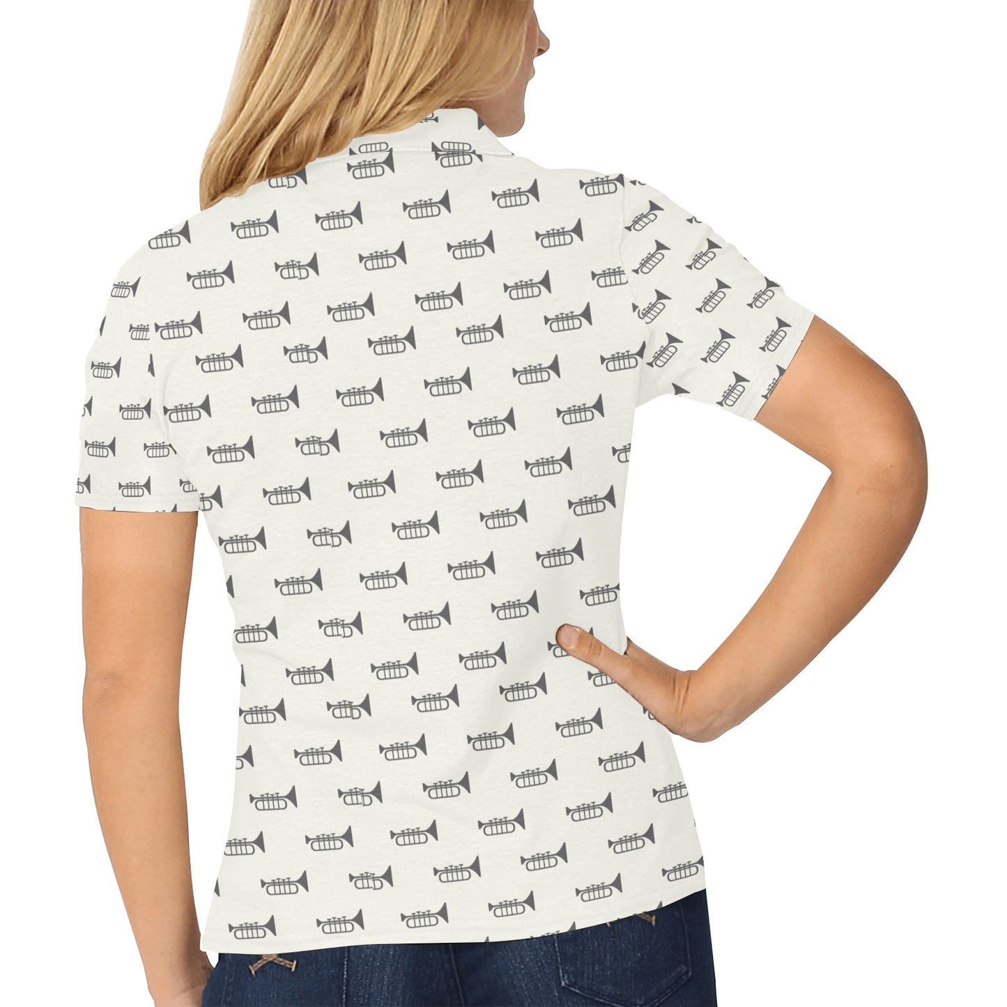Trumpet Pattern Themed Print Women's Polo Shirt