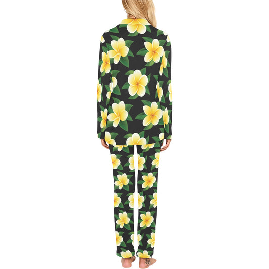 Plumeria Pattern Print Design A03 Women's Long Pajama Set