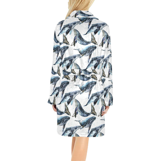 Blue Whale Pattern Print Design 03 Women's Fleece Robe