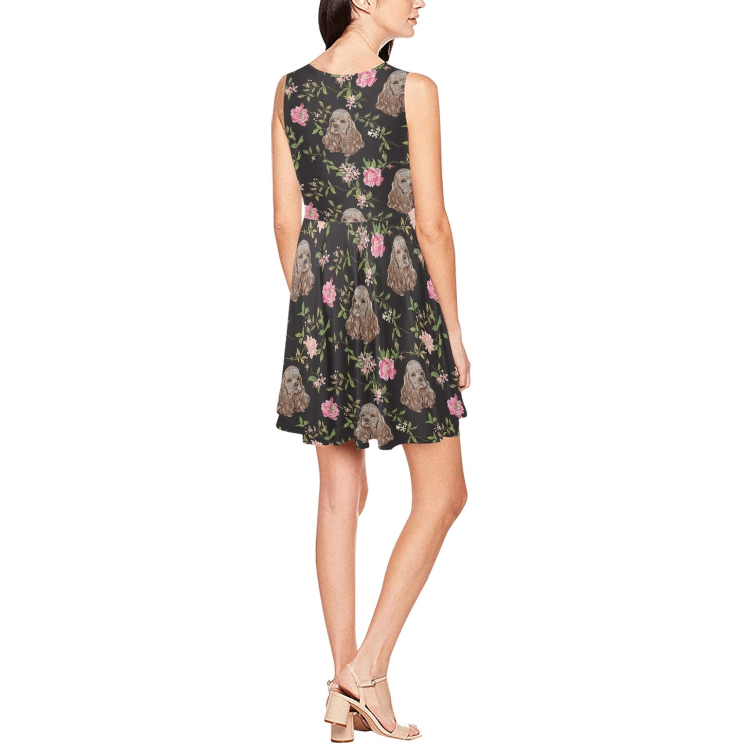 Cocker Pattern Print Design 03 Sleeveless Dress
