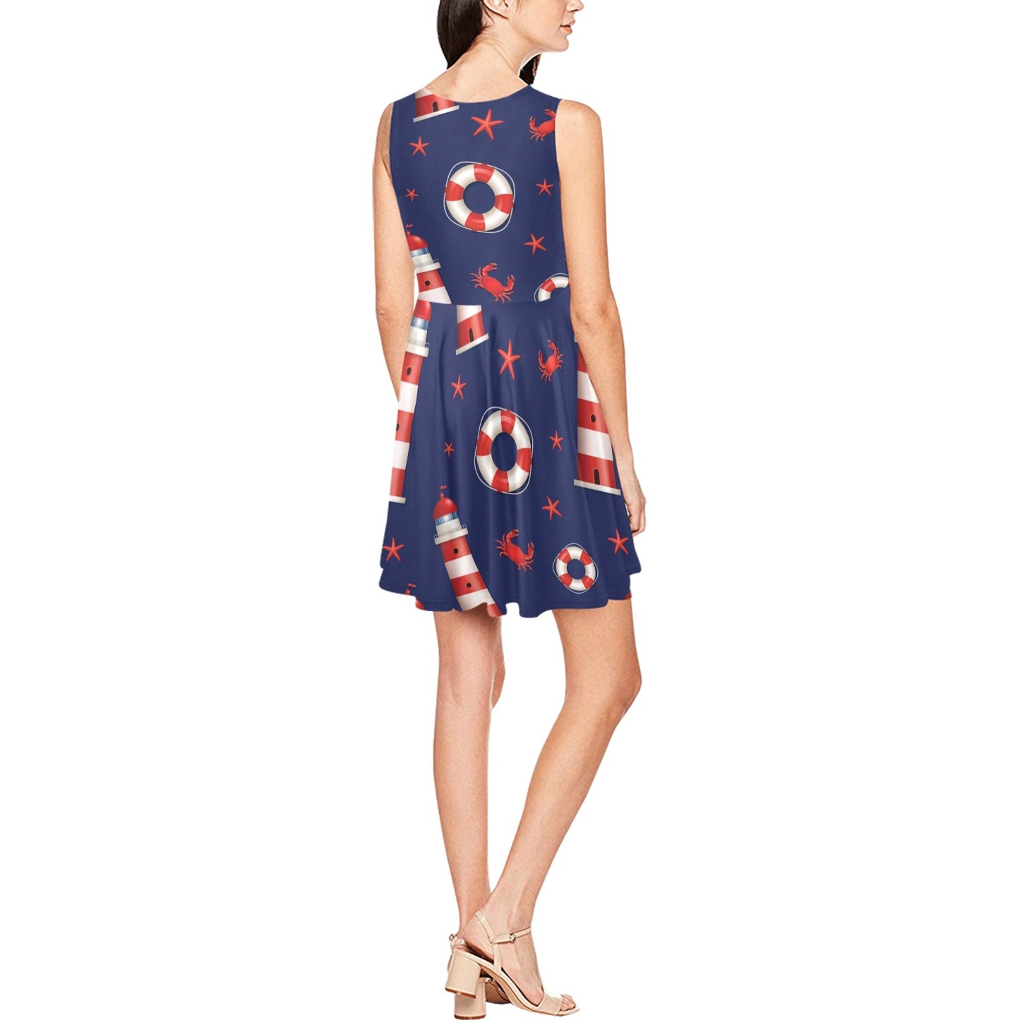 Nautical Pattern Print Design A03 Sleeveless Dress