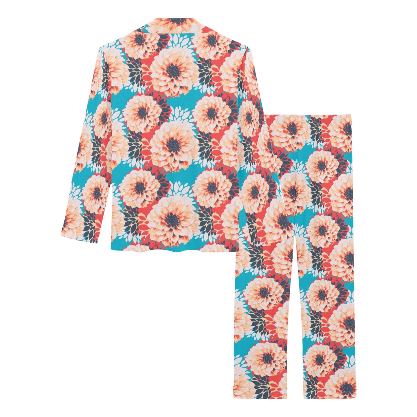 Dahlia Pattern Print Design DH05 Women's Long Pajama Set