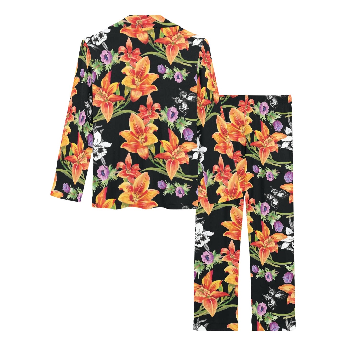 Tropical Flower Pattern Print Design TF02 Women's Long Pajama Set
