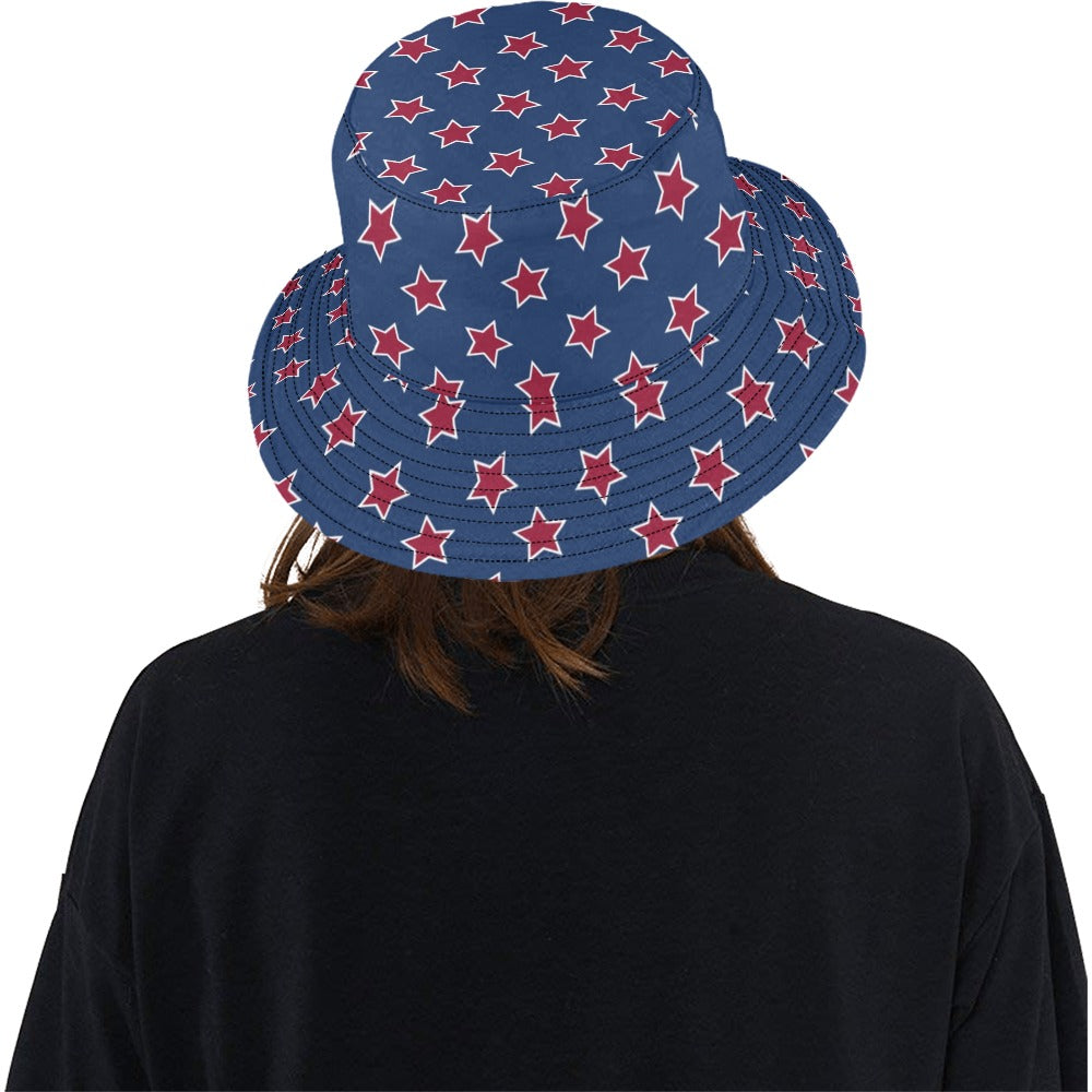 Star Red Blue Print Design LKS301 Unisex Bucket Hat