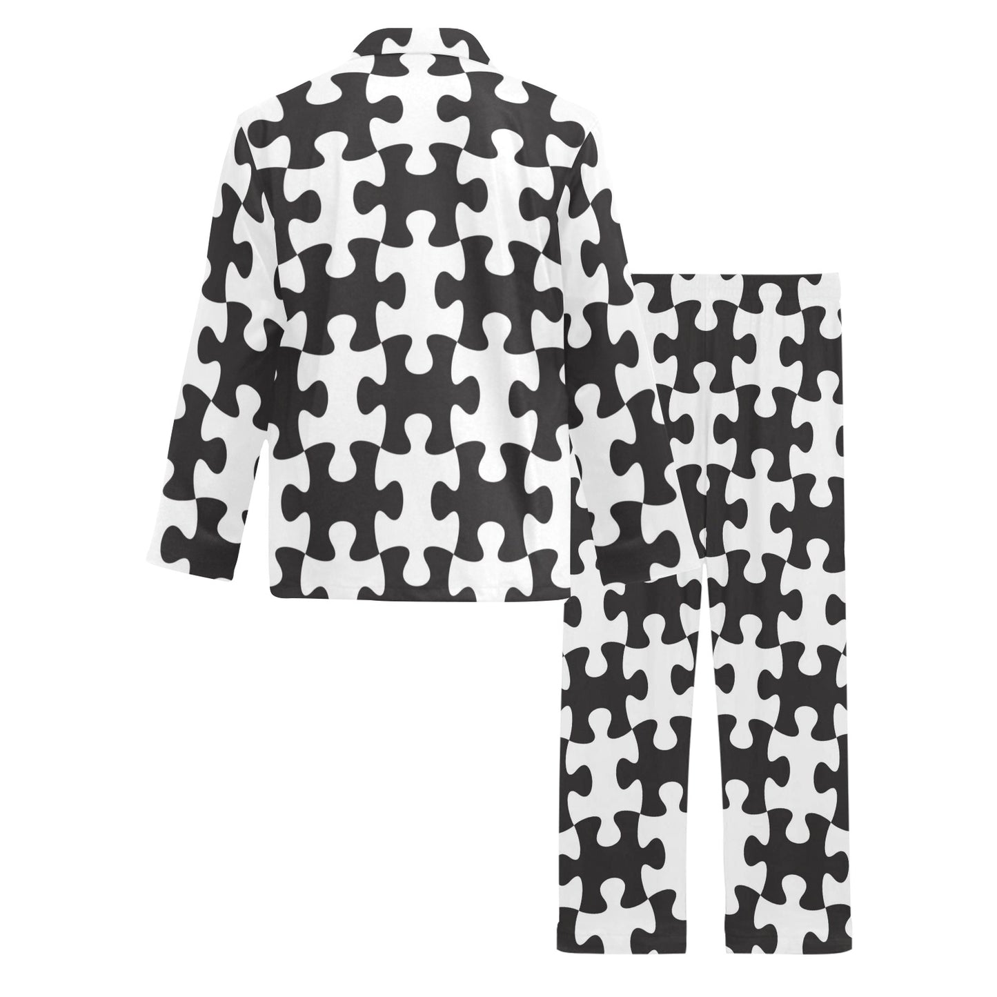Puzzle Black White Pattern Print Design A02 Men's Long Pajama Set