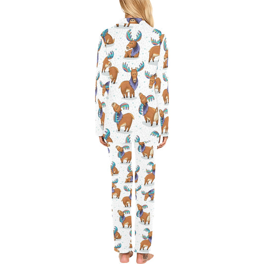 Moose Cute Pattern Print Design 01 Women's Long Pajama Set