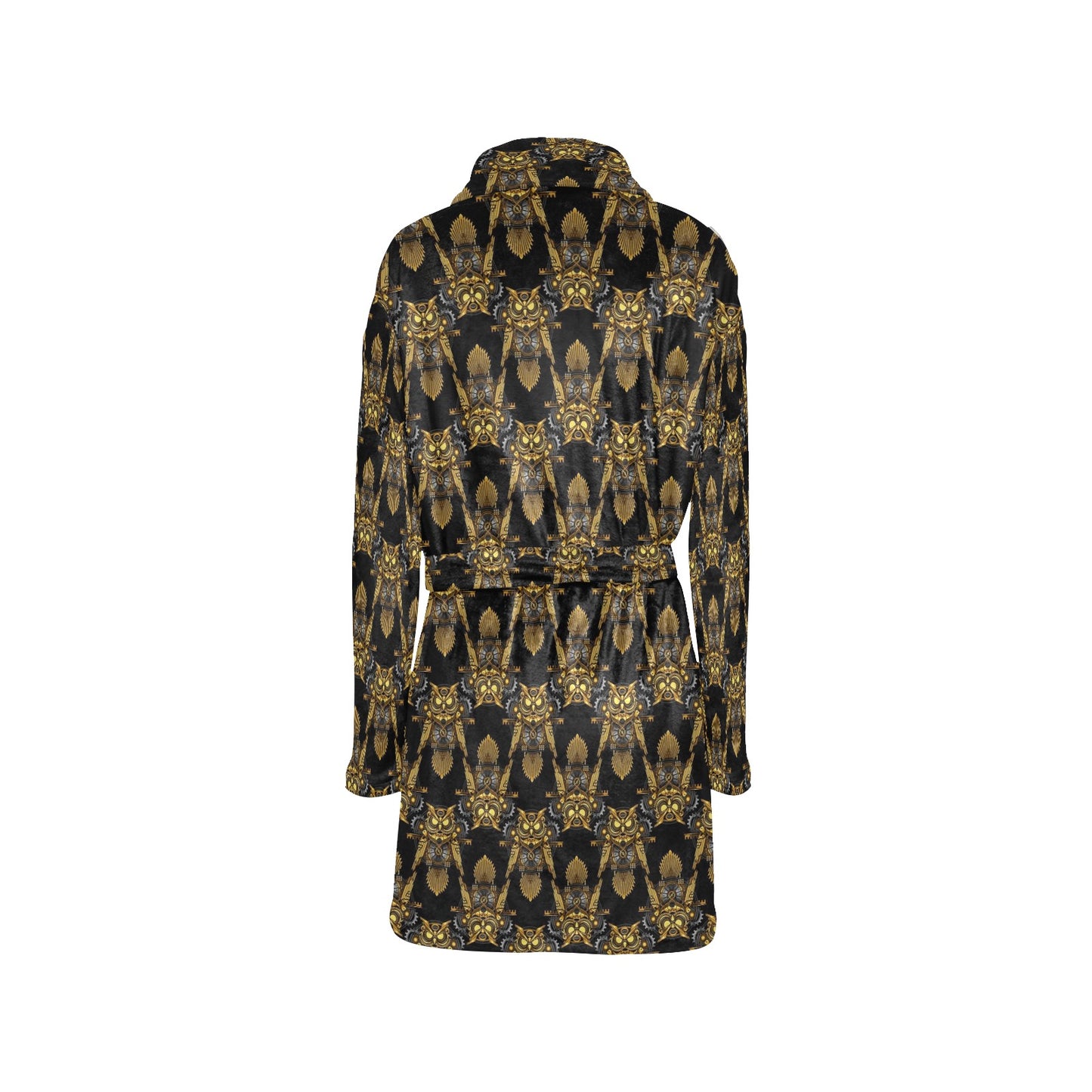 Steampunk Gold Owl Design Themed Print Women's Fleece Robe