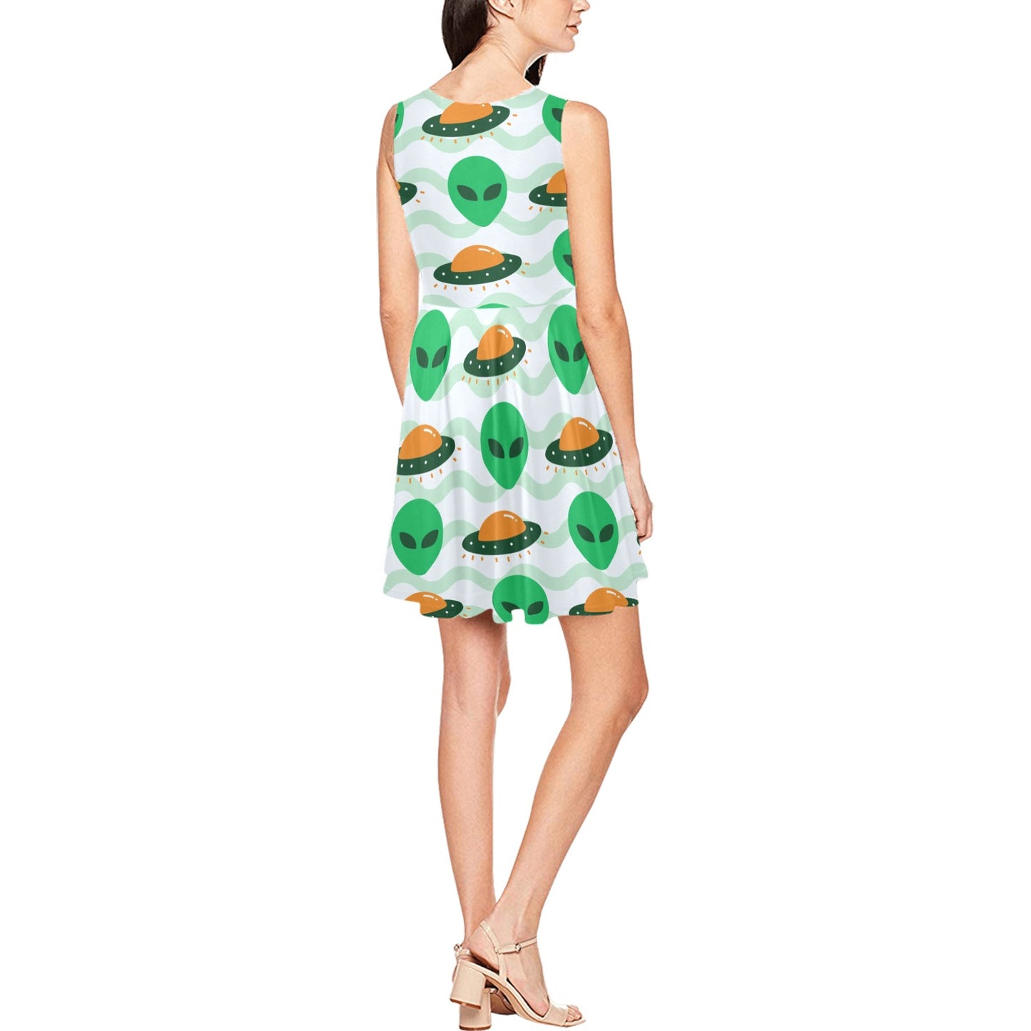 Alien UFO Pattern Print Design 04 Sleeveless Dress