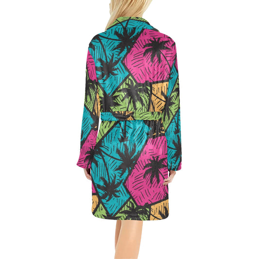Palm Tree Pattern Print Design PT09 Women's Fleece Robe