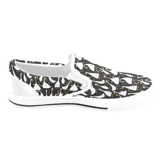 Goose Print Design LKS401 White Slip Ons Canvas Women's Shoes