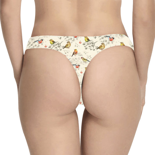 Bird Watercolor Design Pattern Women's Thongs