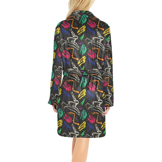 Dinosaur Skull Color Print Pattern Women's Fleece Robe