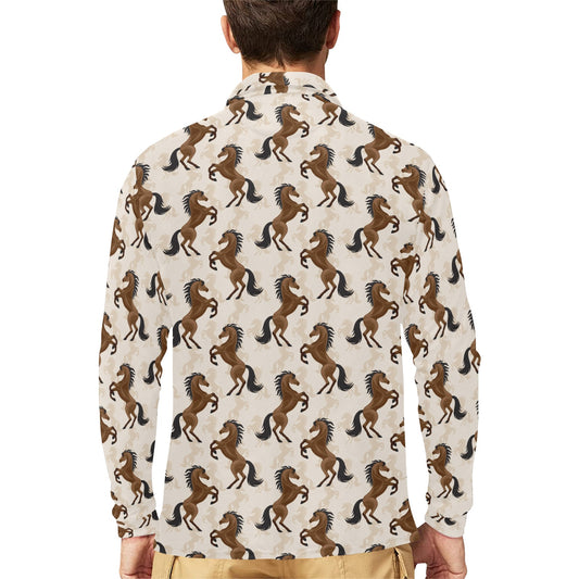 Horse Print Design LKS308 Long Sleeve Polo Shirt For Men's