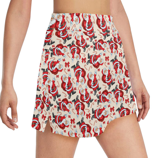 Santa Christmas Themed Print Design LKS302 17" Golf & Pickleball Skort with Pockets