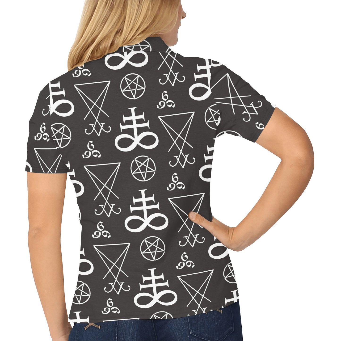 Pentagram Pattern Print Design A04 Women's Polo Shirt