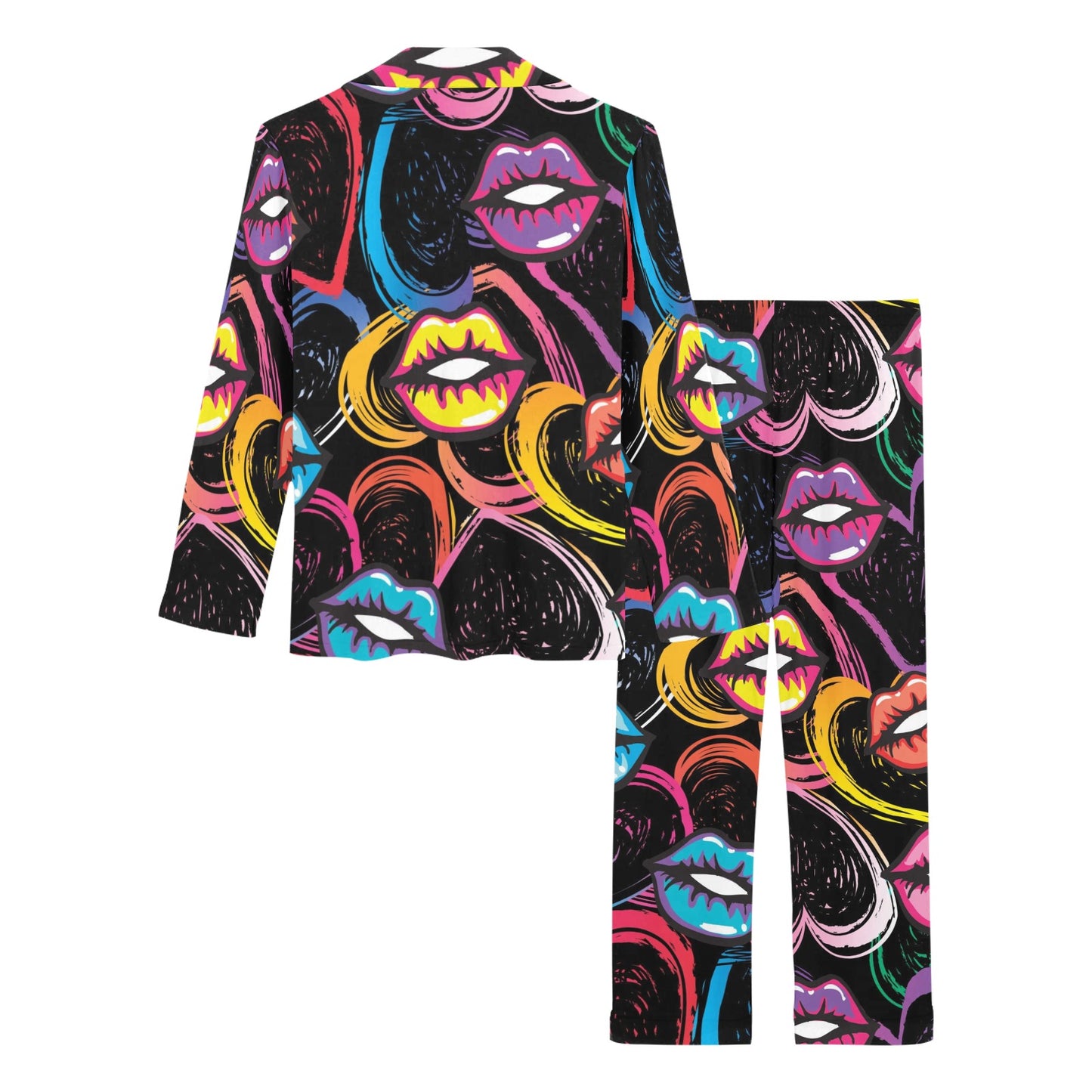 Pop Art Lip Pattern Print Design A03 Women's Long Pajama Set