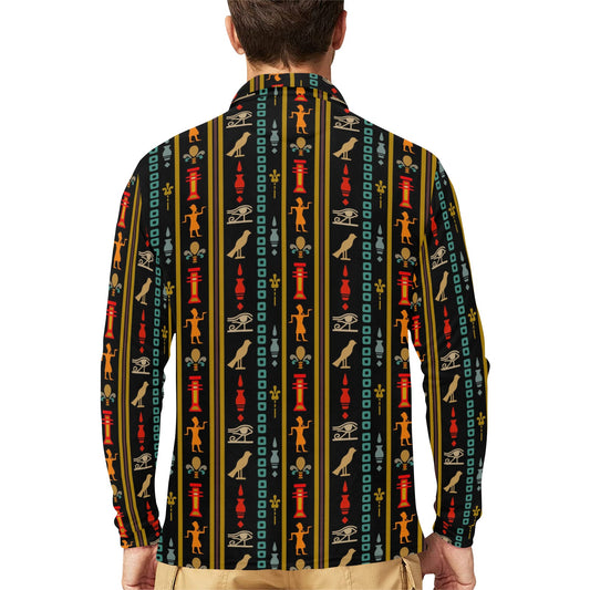Eye of Horus Egypt Style Pattern Long Sleeve Polo Shirt For Men's