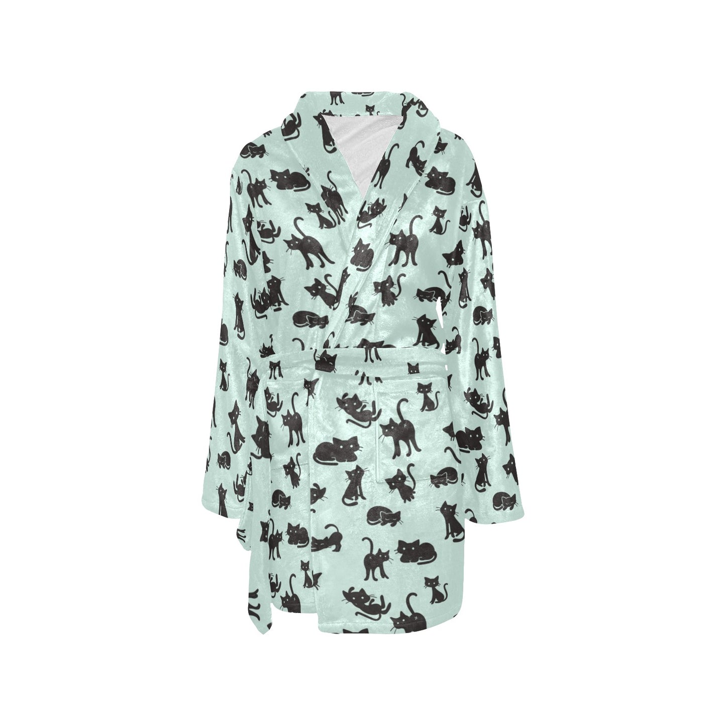 Black Cat Pattern Print Design 04 Women's Fleece Robe